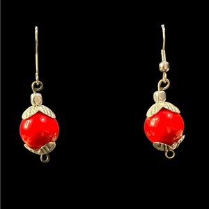 3/$20 Artisan made, cherry red glass ball drop earrings